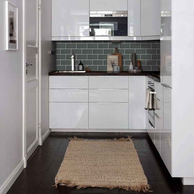 Dark Gray Polished Glass Peel and Stick Subway Tile