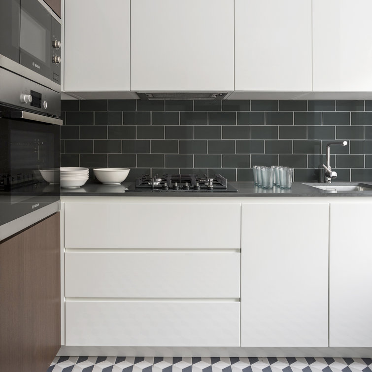 Dark Gray Polished Glass Peel and Stick Subway Tile