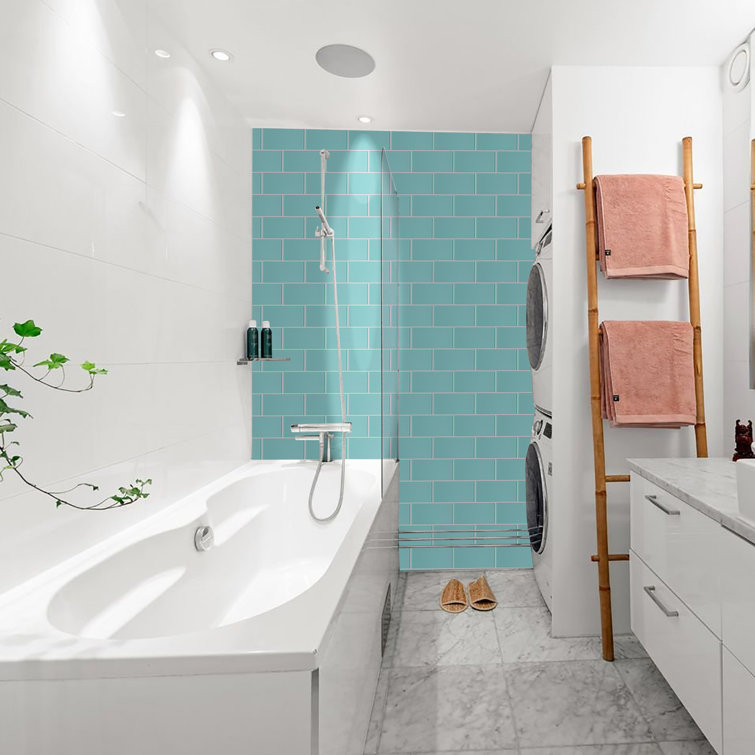 Aqua Blue 3'' x 6'' Glass Peel and Stick Subway Tile