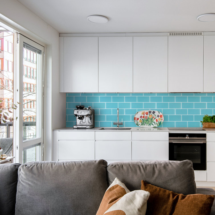 Aqua Blue 3'' x 6'' Glass Peel and Stick Subway Tile