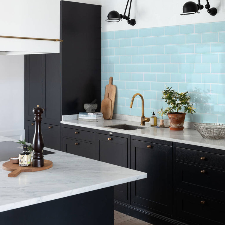 Baby Blue 3'' x 6'' Glass Peel and Stick Subway Tile