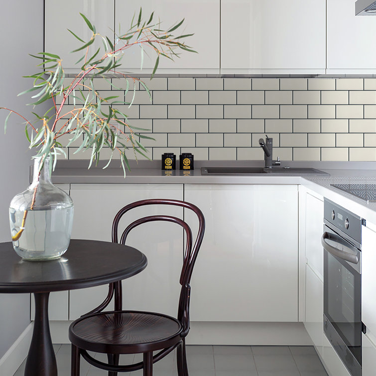 Ivory 3'' x 6'' Glass Peel and Stick Subway Tile