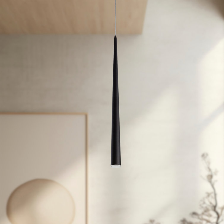 Mina Sleek Conical 36" Black LED Pendant with Brushed Nickel Accents