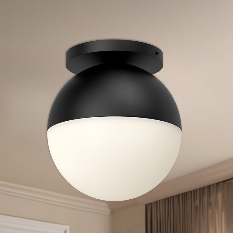 Matte Black Globe Incandescent Flush Mount 10.75" H x 9.88" W