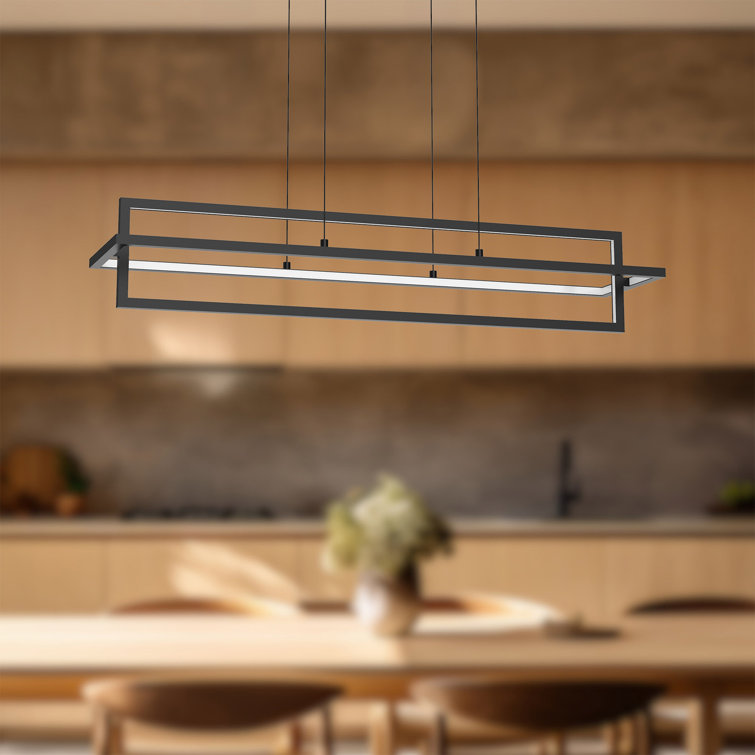 Rubio Mid-Century Modern Black LED Kitchen Island Light with Brushed Nickel Accents
