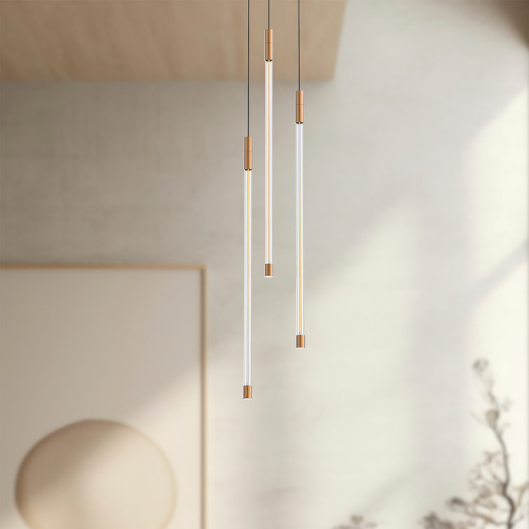 Brushed Gold LED Cluster Pendant with Glass Cylinders