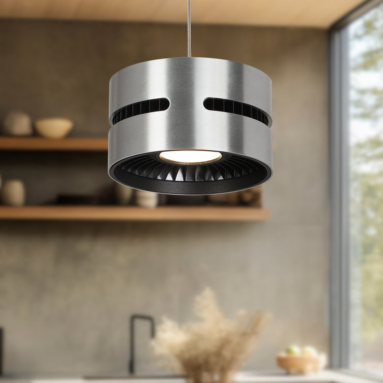 Sleek Drum LED Pendant in Brushed Nickel - Adjustable Height