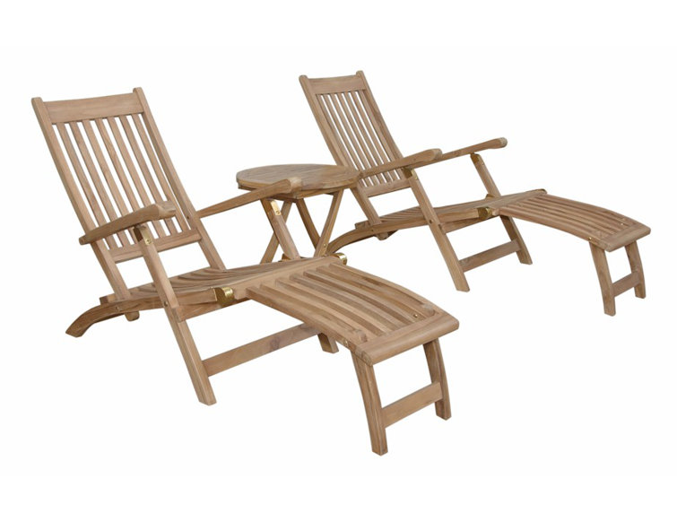 Tropicana Teak 3-Piece Outdoor Chaise Lounge Set