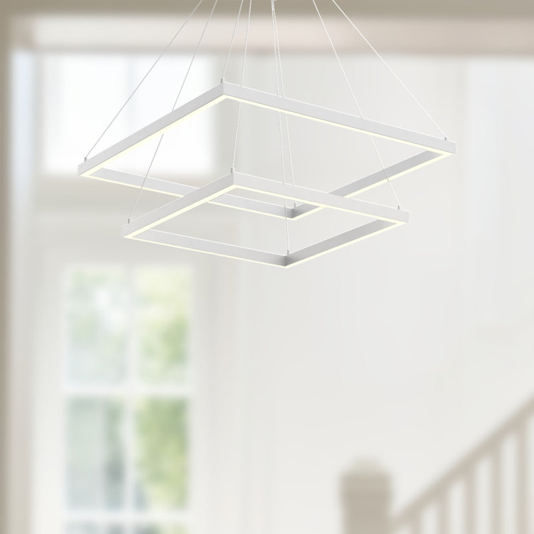 Piazza Modern 24" White LED Geometric Dual-Tier Chandelier