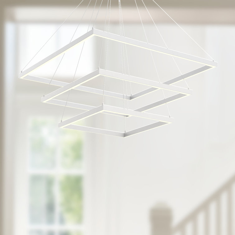 Piazza Rectilinear White LED Chandelier with Dual Illumination