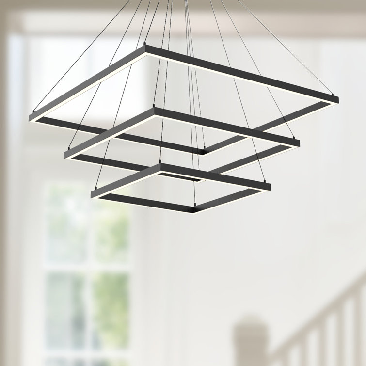 Piazza Black 31.5" Square LED Chandelier with Opal Diffuser