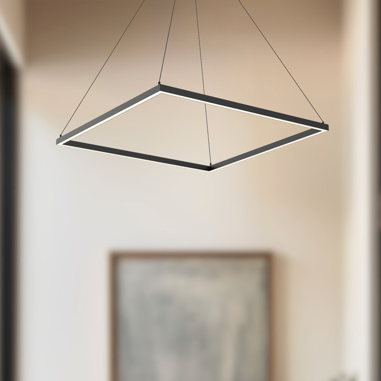 Sleek Piazza 31.5" Square LED Ceiling Chandelier in Black Aluminum