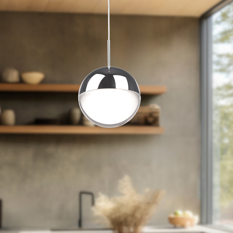 Polished Chrome and Frosted Glass Globe LED Pendant Light