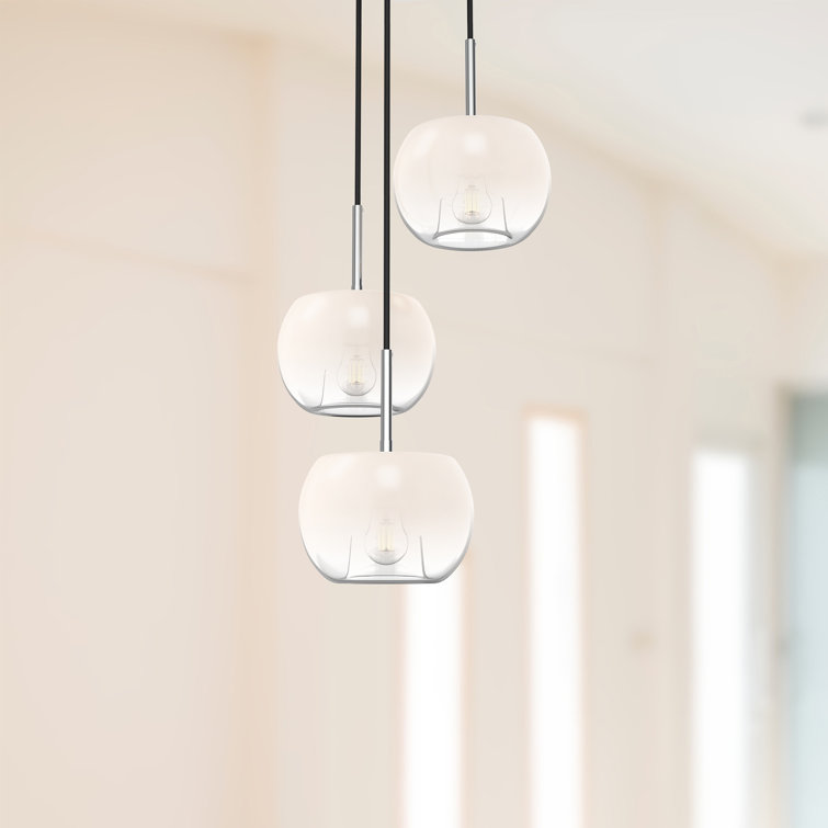 Samar Chrome and Opal Glass 3-Light Chandelier