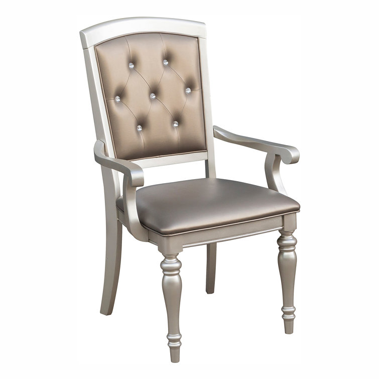 Beige Faux Leather Upholstered Arm Chair with Turned Legs