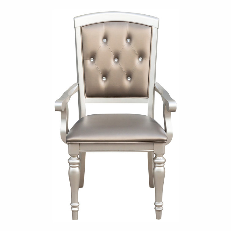 Beige Faux Leather Upholstered Arm Chair with Turned Legs