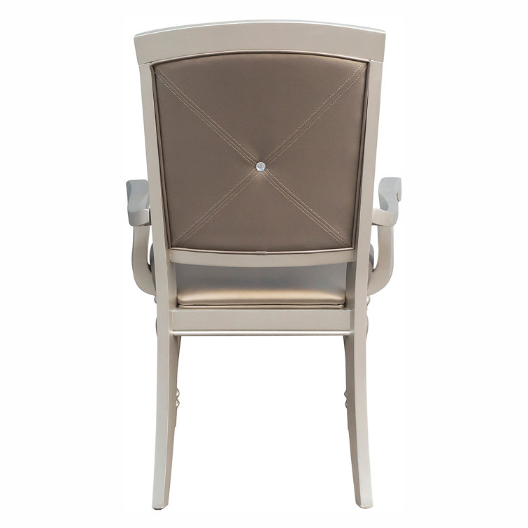 Beige Faux Leather Upholstered Arm Chair with Turned Legs