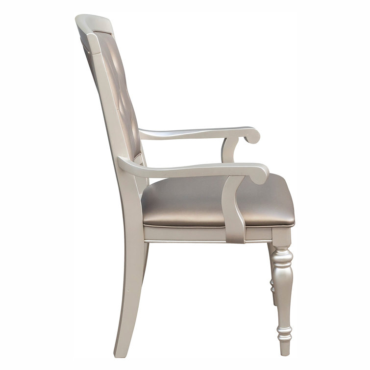 Beige Faux Leather Upholstered Arm Chair with Turned Legs