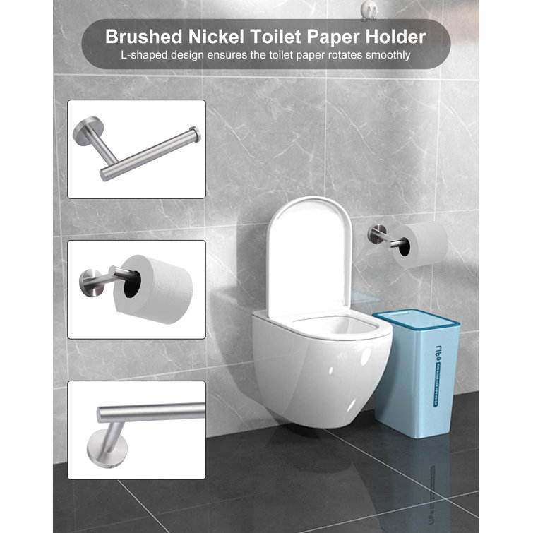 Brushed Nickel 3-Piece Bathroom Hardware Set with Towel Ring, Hook, and Holder