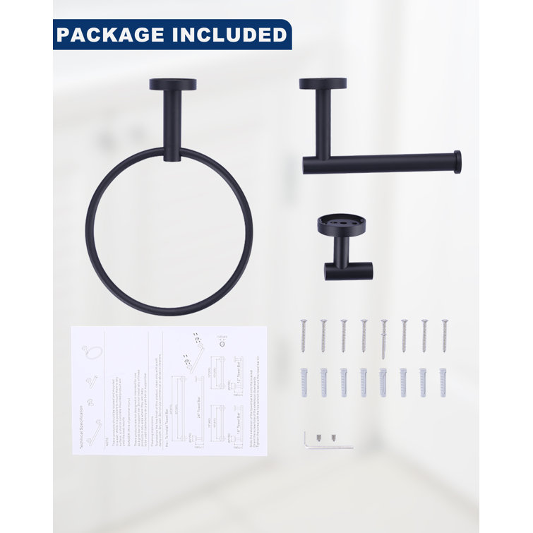 Matte Black 3-Piece Metal Bathroom Hardware Set