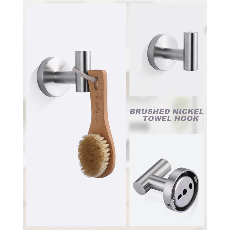 Brushed Nickel 3-Piece Bathroom Hardware Set with Towel Ring, Hook, and Holder