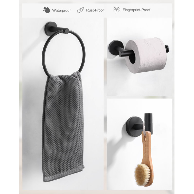 Matte Black 3-Piece Metal Bathroom Hardware Set