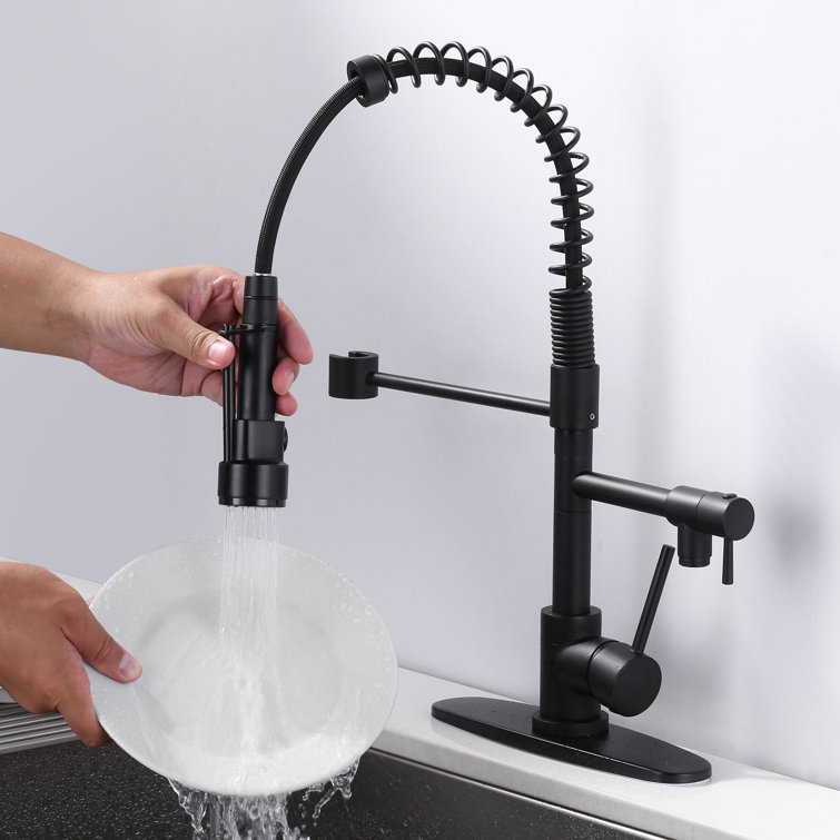 Matte Black Brass Pull Down Sprayer Kitchen Faucet