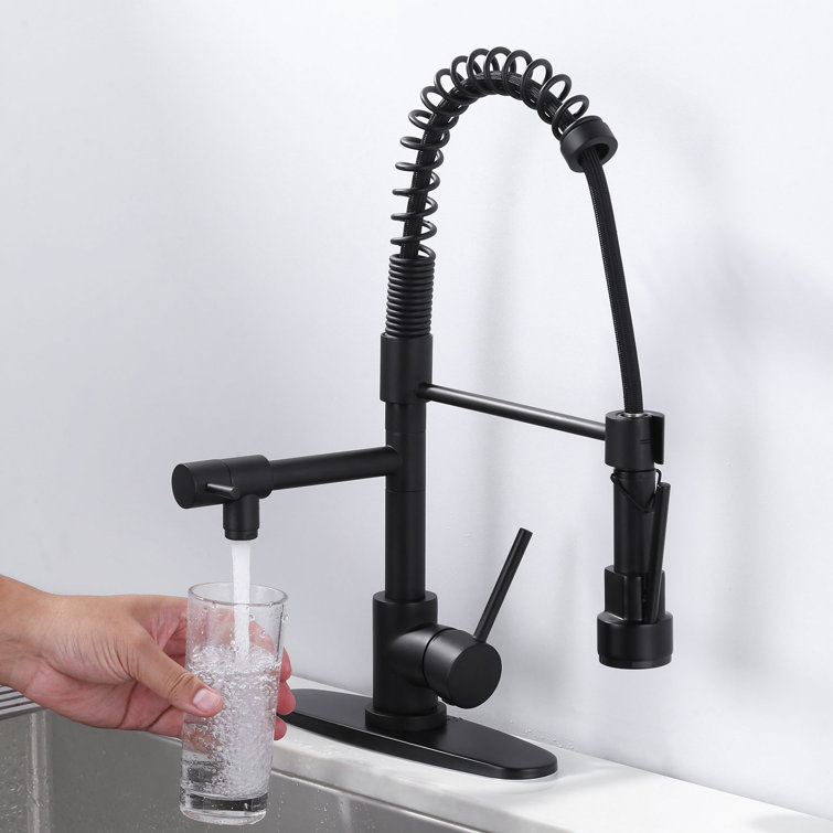 Matte Black Brass Pull Down Sprayer Kitchen Faucet
