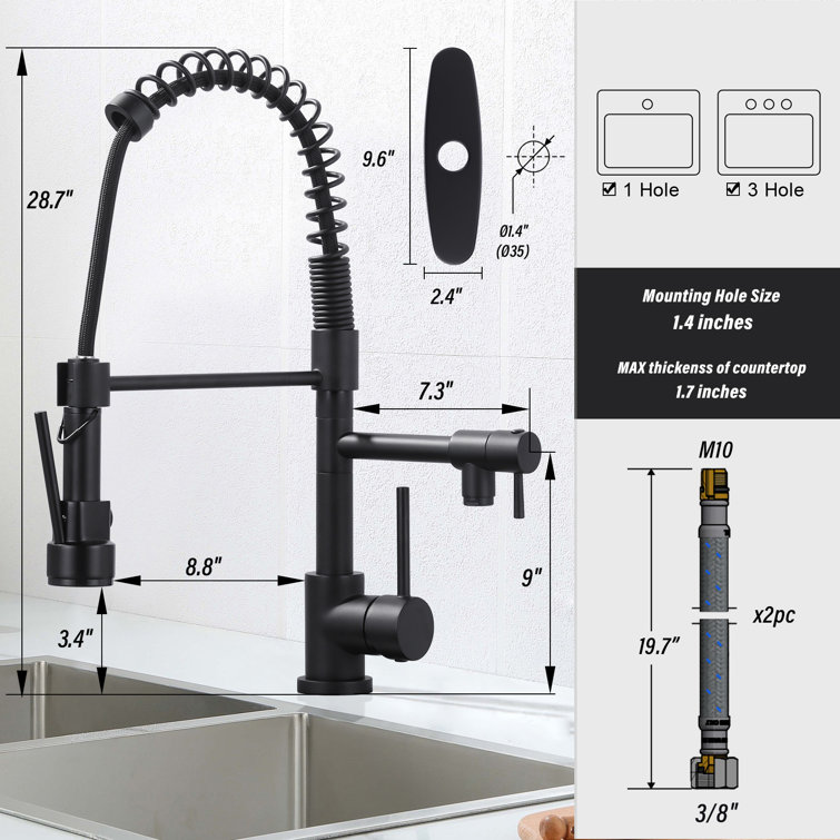 Matte Black Brass Pull Down Sprayer Kitchen Faucet