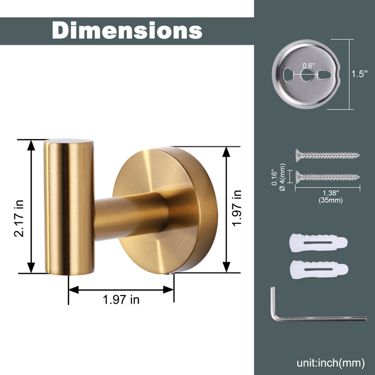 Brushed Gold Stainless Steel Wall Mounted J-Hook Set