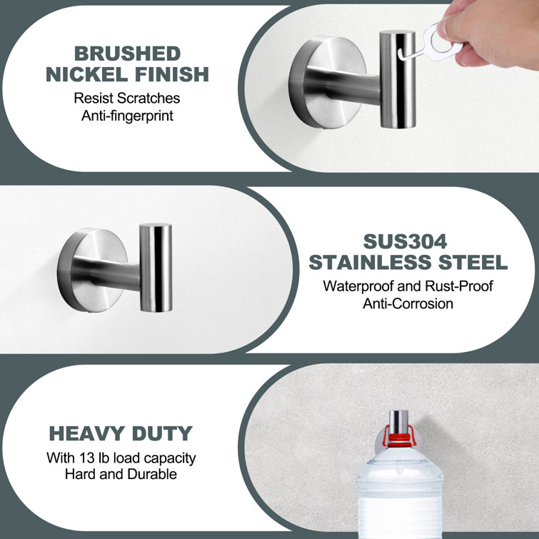 Brushed Nickel Wall Mounted J-Hook Towel Hooks (4-Pack)