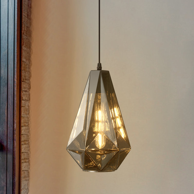 Smoked Gray Glass Geometric Pendant Light with Matte Black Finish