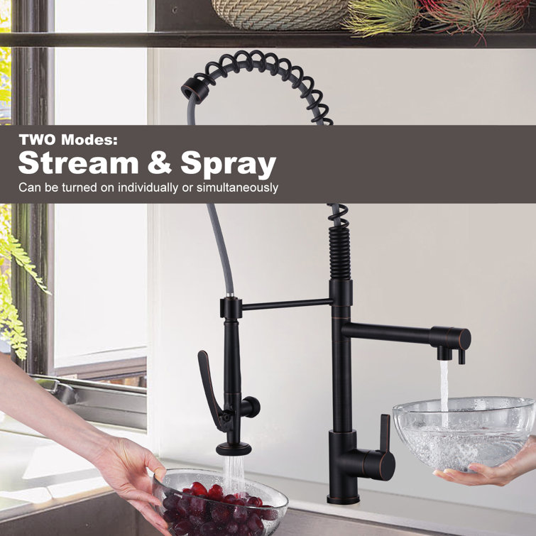 Oil Rubbed Bronze High-Arc Single Handle Kitchen Faucet with Pull-out Spray