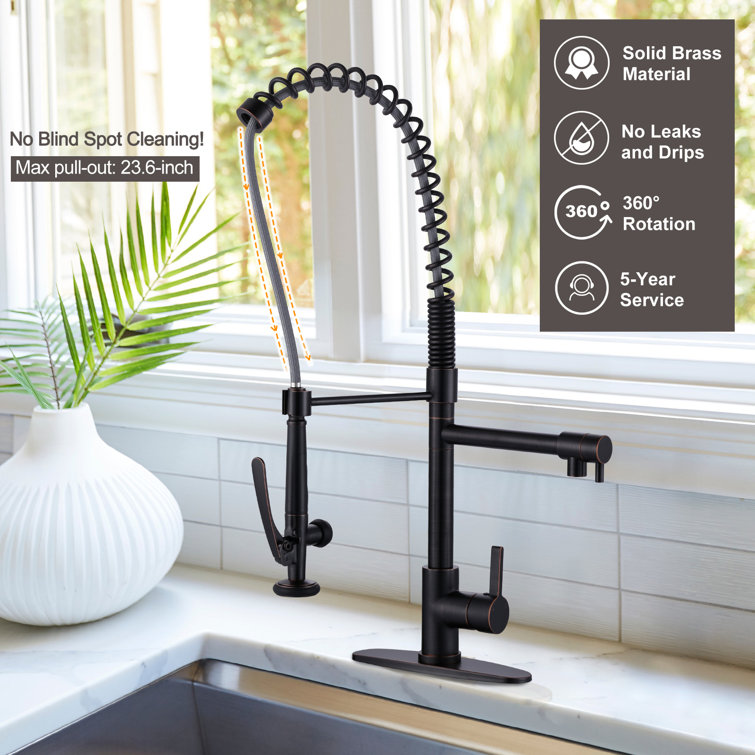 Oil Rubbed Bronze High-Arc Single Handle Kitchen Faucet with Pull-out Spray