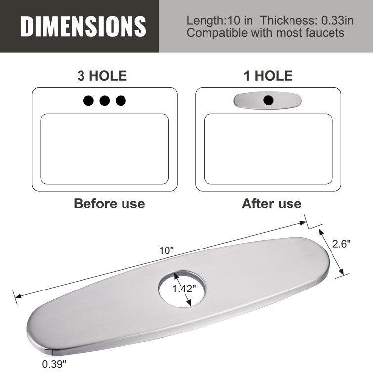 10-Inch Escutcheon Hole Covers In Stainless Steel , Suitable For 1 Or 3-Hole Bathroom Or Kitchen Sink Faucets