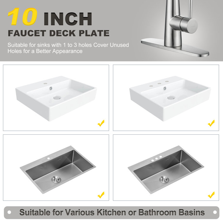 10-Inch Escutcheon Hole Covers In Stainless Steel , Suitable For 1 Or 3-Hole Bathroom Or Kitchen Sink Faucets