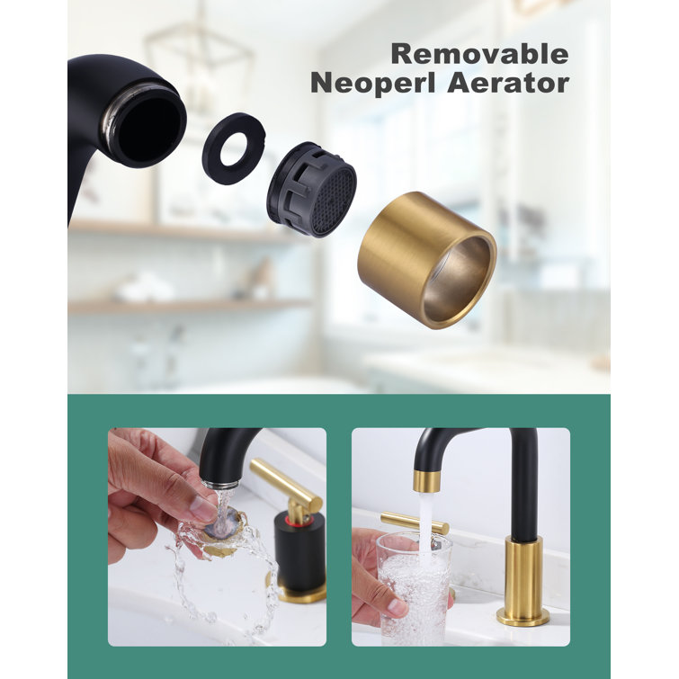Matte Black and Brushed Gold 8-Inch Widespread Double Handle Bathroom Faucet