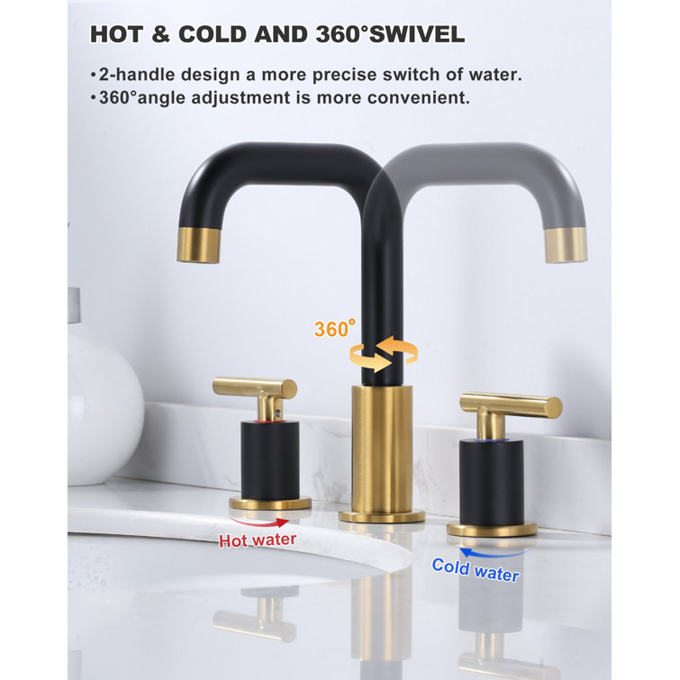 Matte Black and Brushed Gold 8-Inch Widespread Double Handle Bathroom Faucet