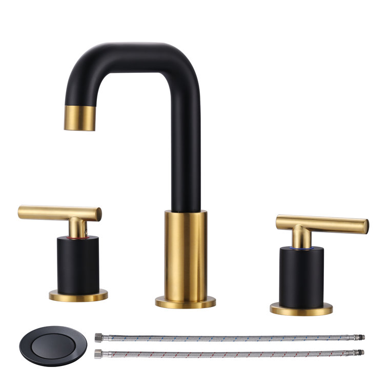 Matte Black and Brushed Gold 8-Inch Widespread Double Handle Bathroom Faucet