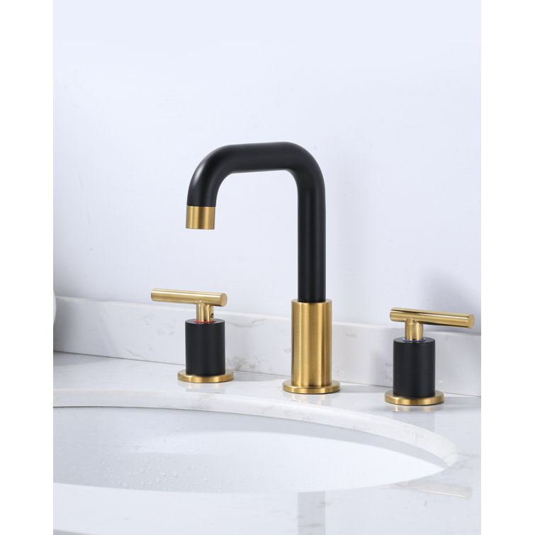Matte Black and Brushed Gold 8-Inch Widespread Double Handle Bathroom Faucet