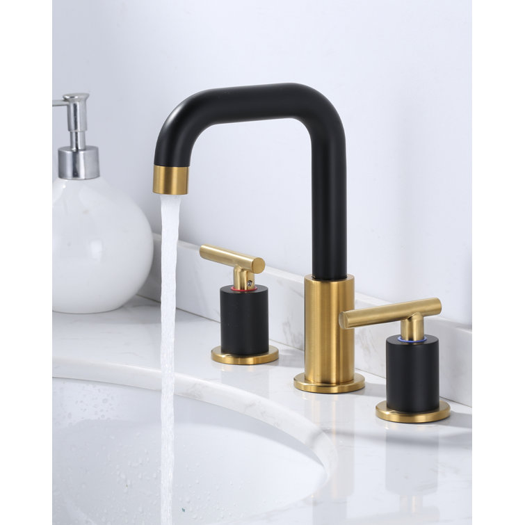 Matte Black and Brushed Gold 8-Inch Widespread Double Handle Bathroom Faucet