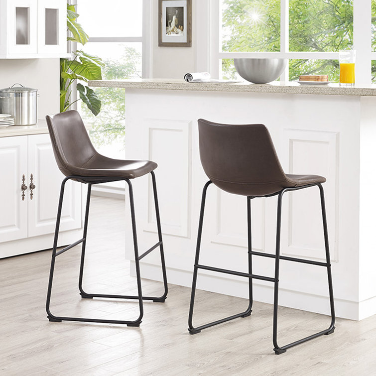 Dayton 24" Modern Brown Faux Leather Counter Stools, Set of 2