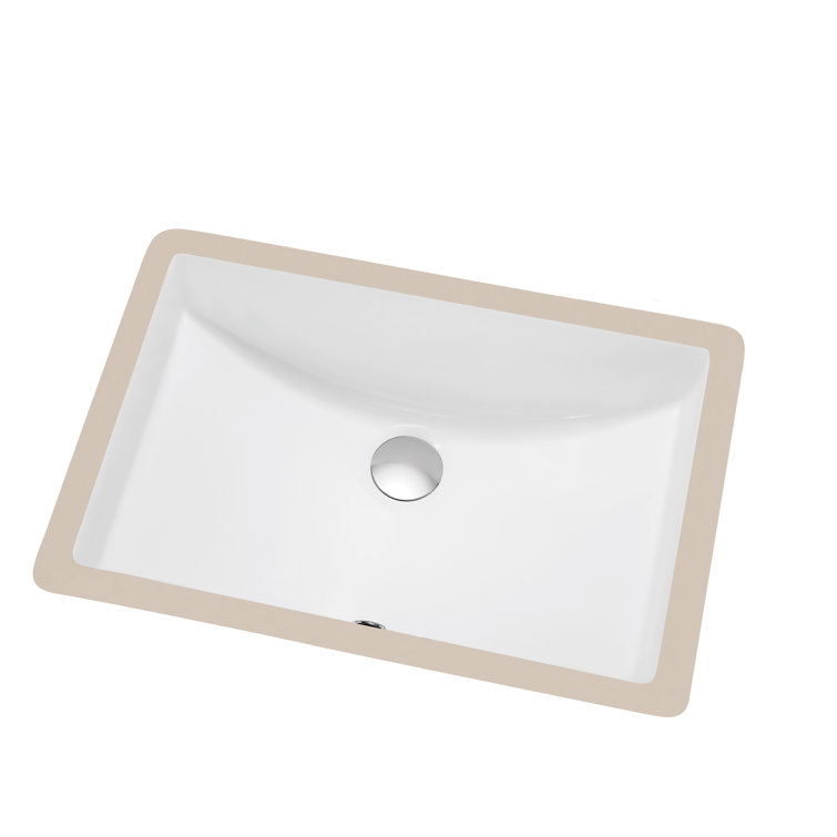 White Ceramic Rectangular Undermount Bathroom Sink