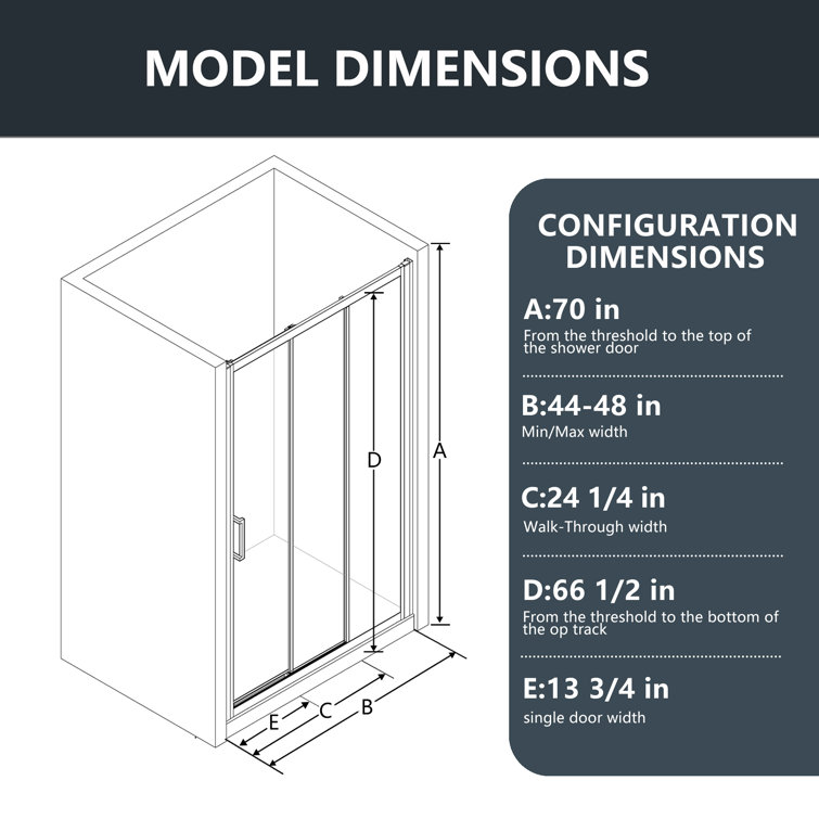 70" Matte Black Aluminum and Glass Sliding Shower Door