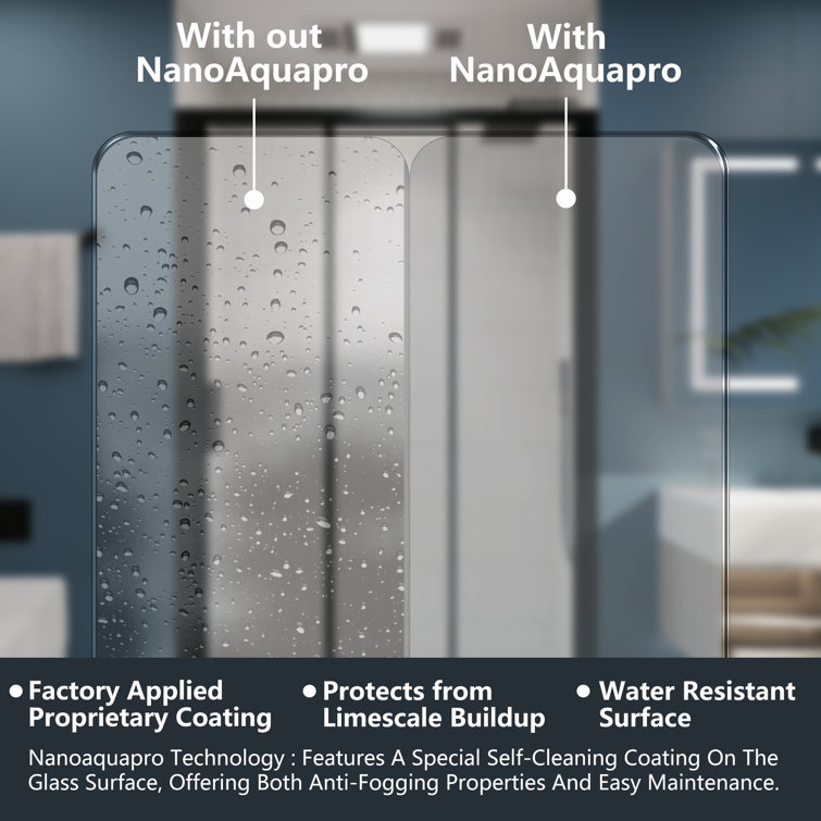 54" Matte Black Semi-Frameless Sliding Shower Door with Clear Glass