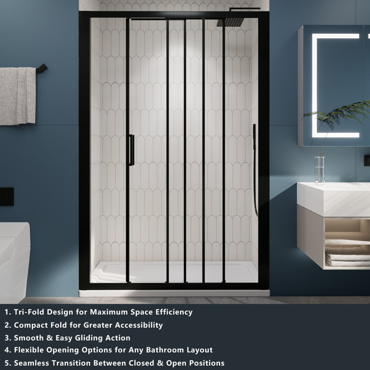 54" Matte Black Semi-Frameless Sliding Shower Door with Clear Glass