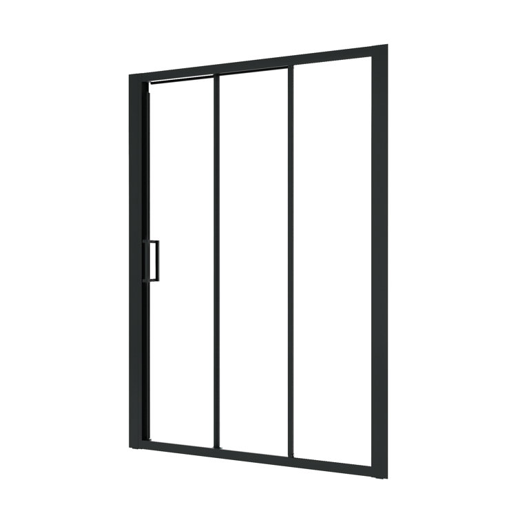 54" Matte Black Semi-Frameless Sliding Shower Door with Clear Glass