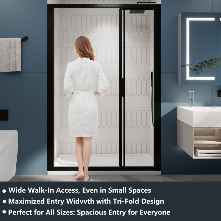 54" Matte Black Semi-Frameless Sliding Shower Door with Clear Glass