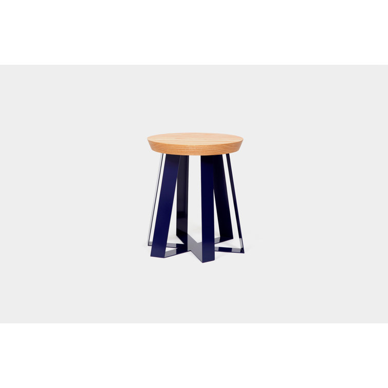 Purple Steel and Oak Accent Stool