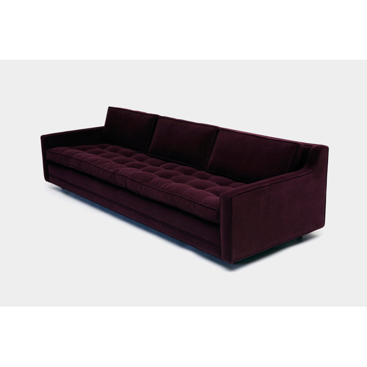 Elegant Aged Velvet Eggplant Three-Seater Sofa with Pillow Back